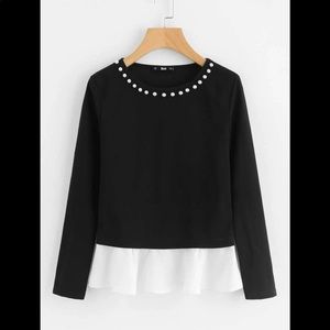 Pearl Beading Blouse - Black  |Size M|